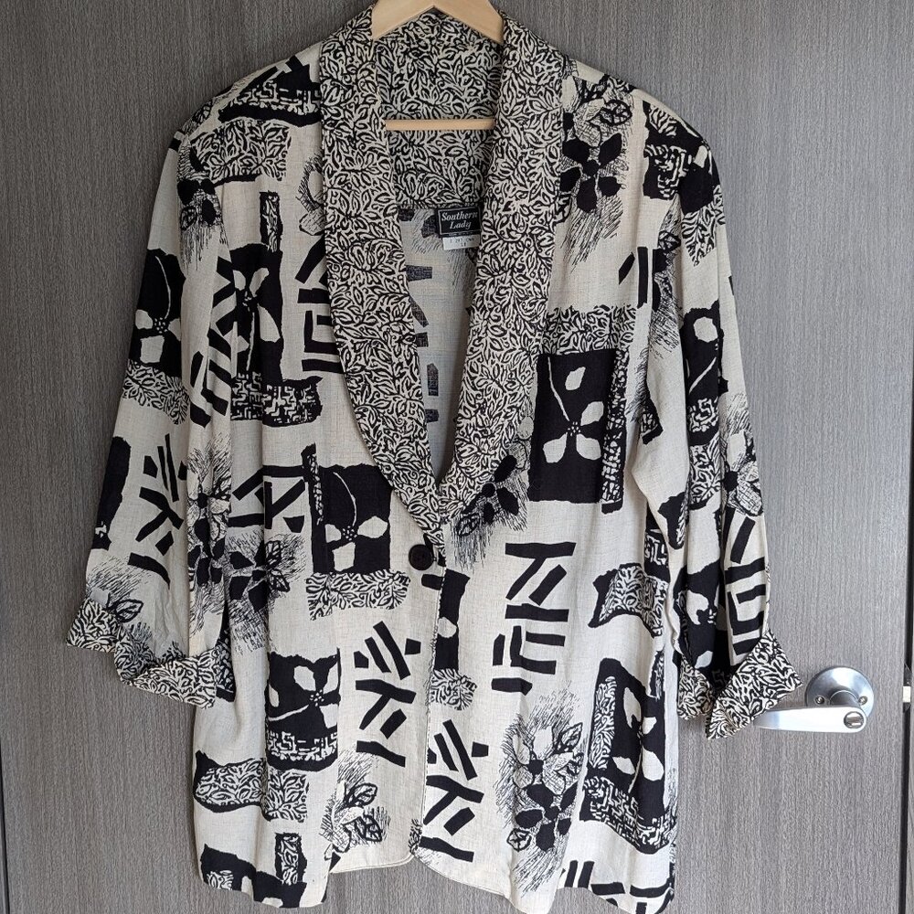 Long Sleeve Patterned Buttoned Thick Linen Shirt or Blazer